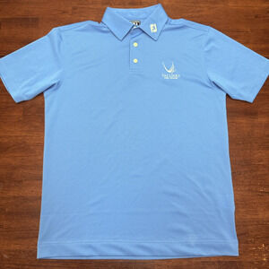 Footjoy Athletic Fit Golf Polo Men's Size Large Yas Links Abu Dhabi Blue Solid